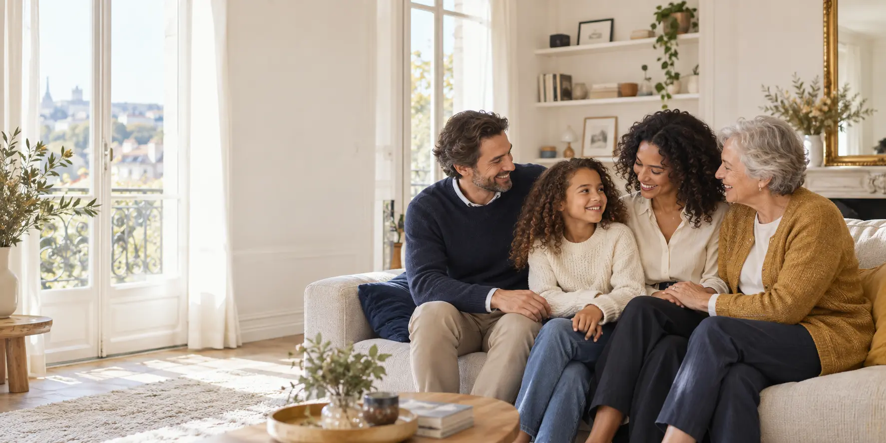 Une famille réunie dans son salon